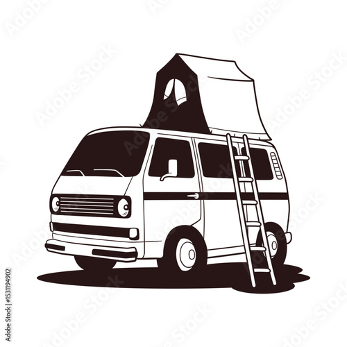 Campervan Cartoon Illustration. Outline
