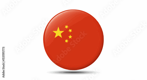 A glossy 3D circular button or badge featuring the national flag of the People's Republic of China, a shiny vector illustration symbol of Chinese patriotism, isolated on a white background.