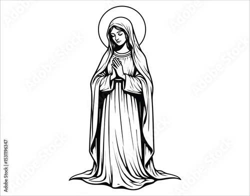 Holy Mary Praying Line Art