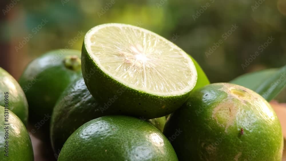 Green lemon on wooden background
