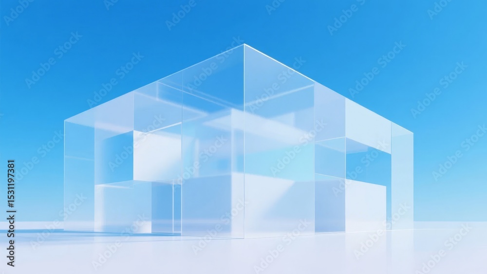 Fototapeta premium Transparent Glass Structure Against a Clear Blue Sky