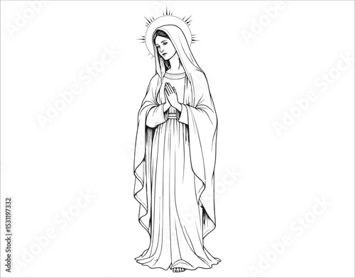 Virgin Mary in Prayer Black and White