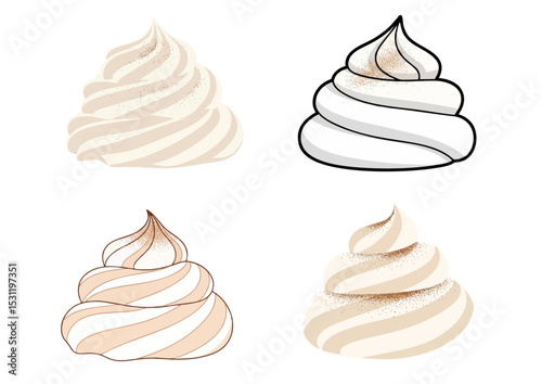 Whipped cream swirl with cinnamon powder on top in flat vector illustration