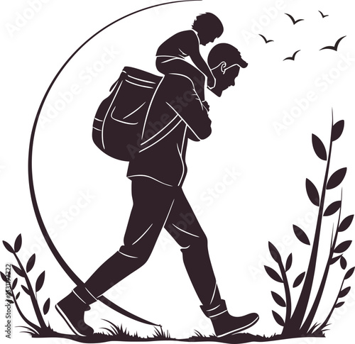 Silhouette Logo of a Father Gently Carrying a Sleeping Child – Heartfelt Family Design Symbolizing Care, Protection, and Love for Parenting Brands, Childcare Services, and Family Wellness