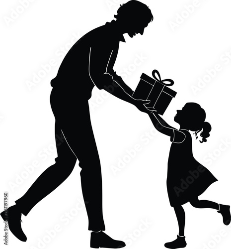 Father giving gift to child a heartwarming silhouette illustration perfect for father s day cards family themed designs or children s books