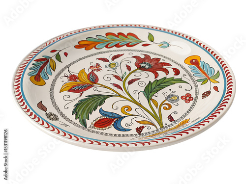 Ornate Floral Hand Painted Plate Isolated on transparent background, Isolated Png, Isolated on transparent background, Isolated Png file, Cut-out, No Background, Isolated object