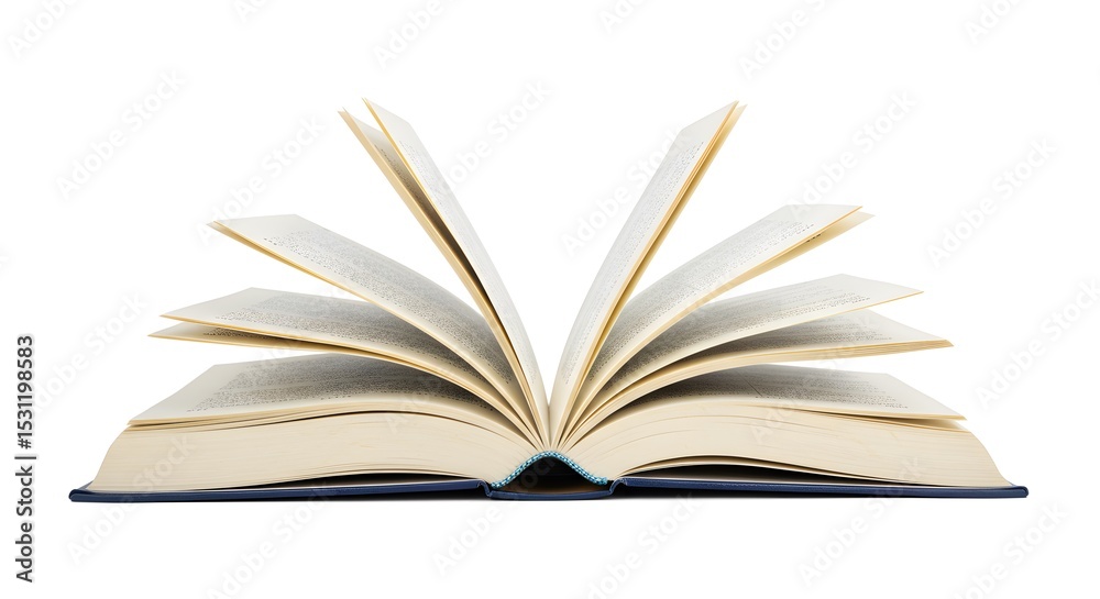 Obraz premium Open book with dramatic page curl, isolated on white background