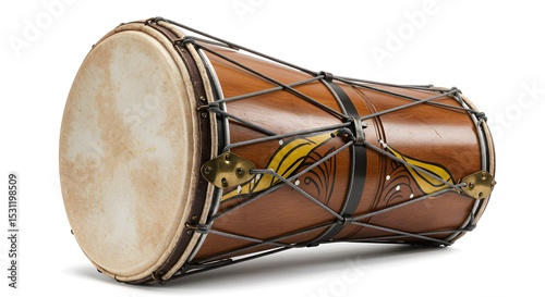 Decorative Brazilian drum (zabumba) angled view, isolated on white background photo