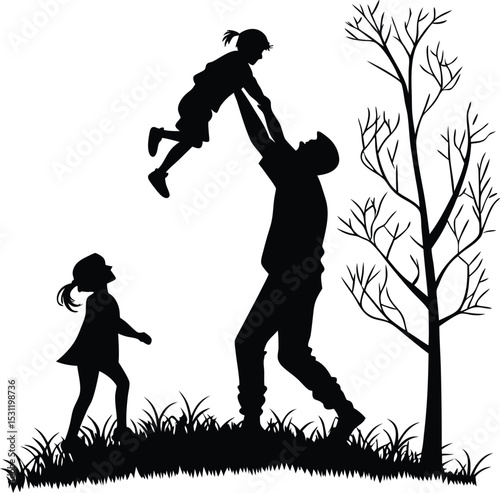 Silhouette Logo of Father Walking with Two Children – Heartfelt Family Design Symbolizing Togetherness, Guidance, and Parenthood for Parenting Brands, Community Services, and Family-Oriented Businesse