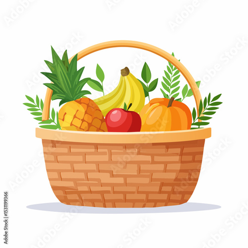 Colorful fruit assortment in a wicker basket,  fresh and healthy produce.