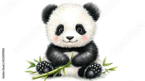 Cute Panda Cub Eating Bamboo