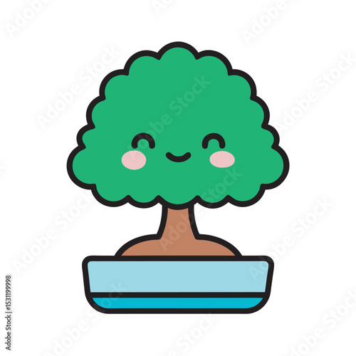 Cartoon Bonsai Tree With Smiling Face