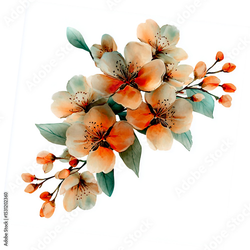 A bunch of peach blossoms light pink and white flowers generative AI