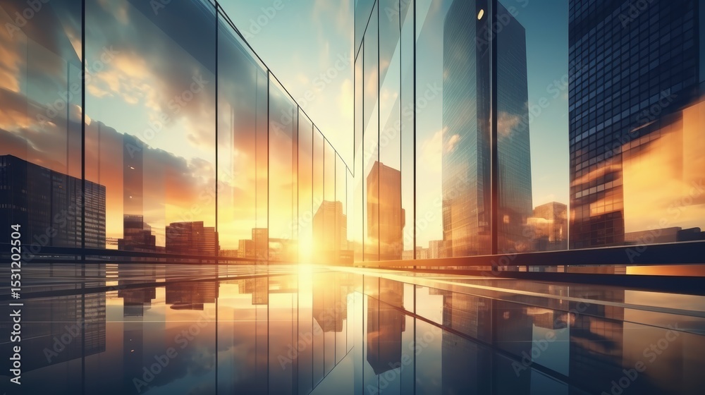 Obraz premium Modern office building or business center. High-rise window buildings made of glass reflect the clouds. empty street outside wall modernity civilization. growing up business