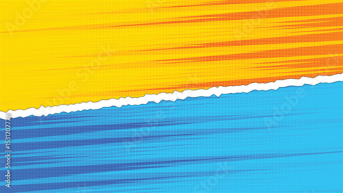 Abstract Yellow and Blue Torn Paper Layer Background with Comic Halftone Style