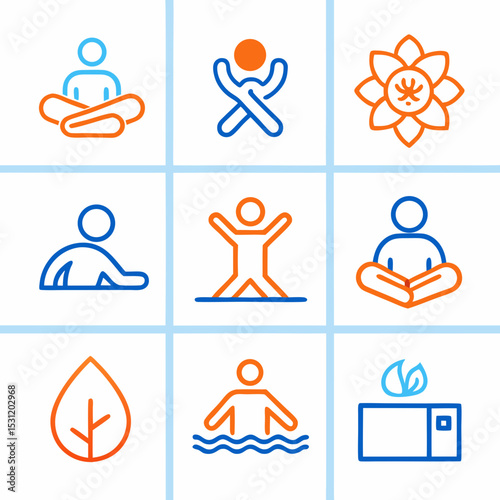 Wellness Icons Set Yoga Meditation Fitness and Nature Symbols