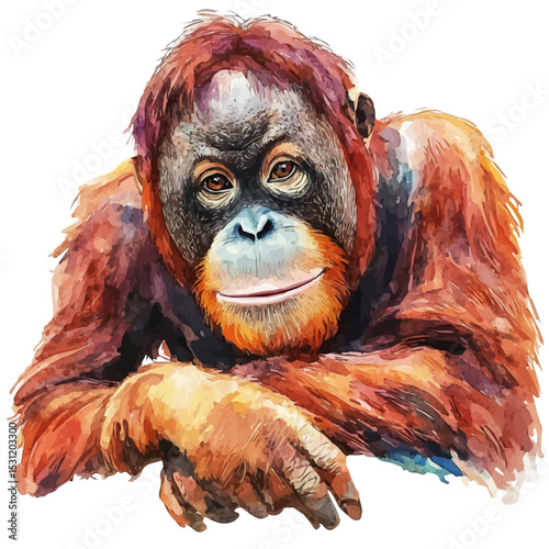 watercolor of Orangutan, vector, isolated on a white background.