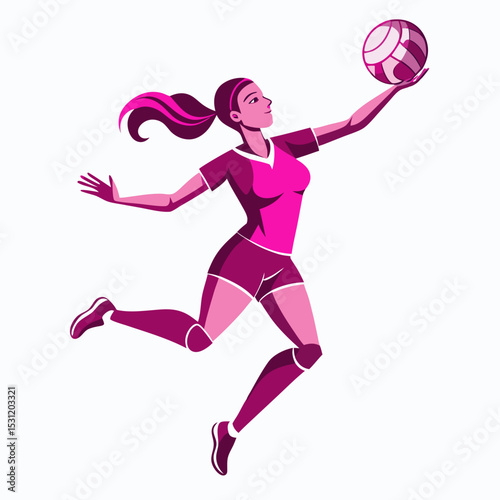 Dynamic Female Volleyball Player in Action Leaping for the Ball