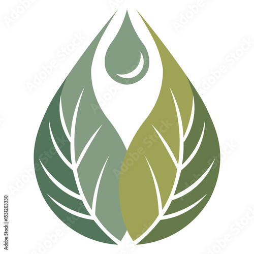 Natural leaf logo with drop shape for eco, organic, and green branding