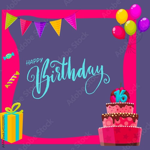 Bright children's greeting card, Happy Birthday.