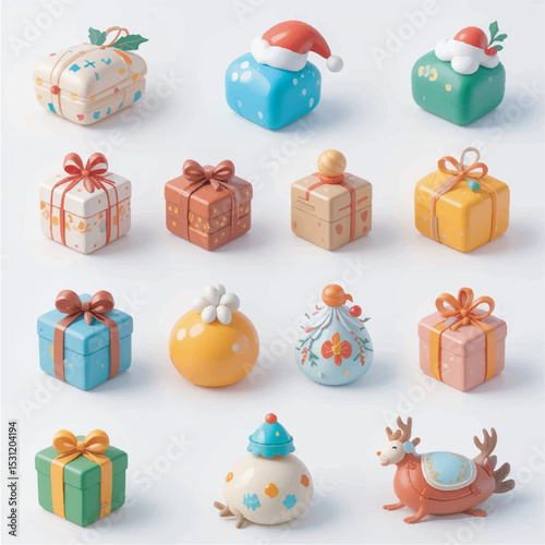  3D Cute Christmas Icon Set – Gift Boxes & Holiday Elements
