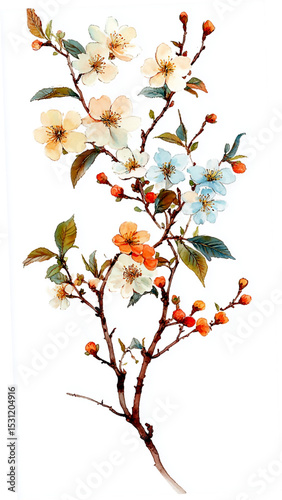 A bunch of peach blossoms light pink and white flowers generative AI
