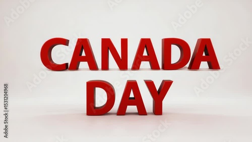 Red 3D text spelling 'CANADA DAY' on a white background. The letters are bold and prominent, emphasizing the celebration of Canada Day.