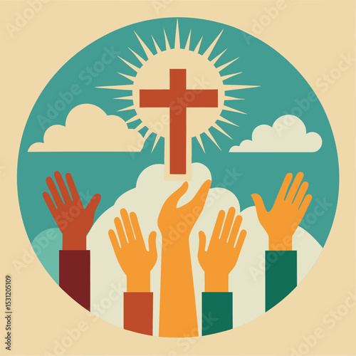 Illustration of an isolated grey cristian cross icon logo