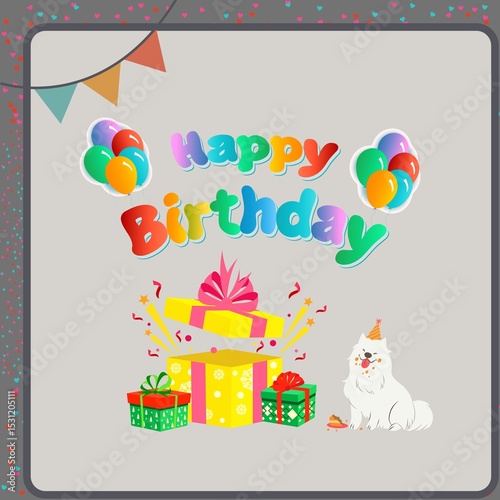Bright children's greeting card, Happy Birthday.