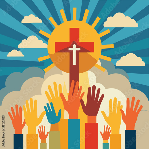 Illustration of an isolated grey cristian cross icon logo