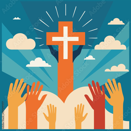 Illustration of an isolated grey cristian cross icon logo