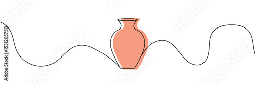 Continuous line drawing of vase. One line drawing background. Vector illustration. Linear drawing of a vase 