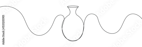 Continuous line drawing of vase. One line drawing background. Vector illustration. Linear drawing of a vase 