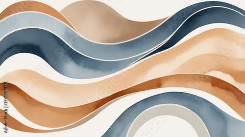 Earth Tone Abstract Waves Background with Blue and Beige Fluid Shapes for Artistic and Modern Design