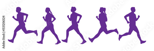 Running man and woman black silhouette isolated vector illustration. Running couple, jogging couple.