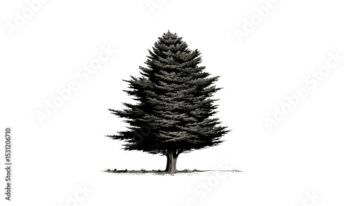 Cypress Tree Vector Illustration, nature art, forest tree drawing, botanical graphics, woodland clipart, evergreen tree, landscape design, seasonal illustration, tree branch design.