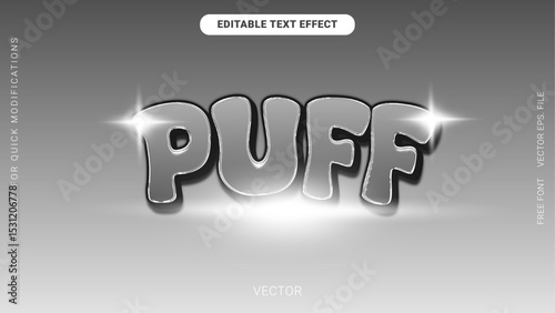Cute Glossy Chrome Puff Style Editable Text Effect with Rounded Bubble Typography