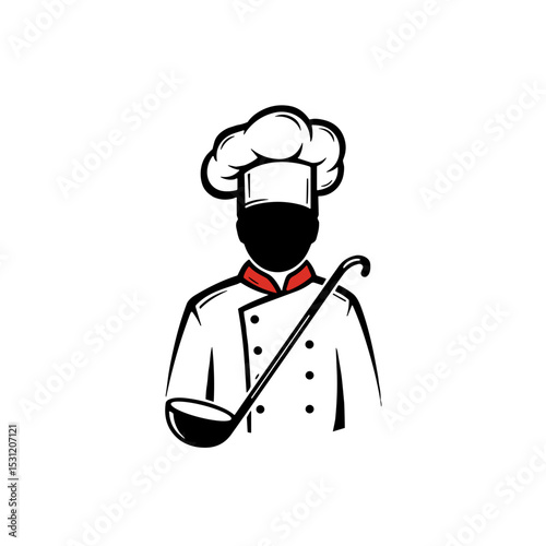 Chef in uniform with hat holding ladle on transparent background