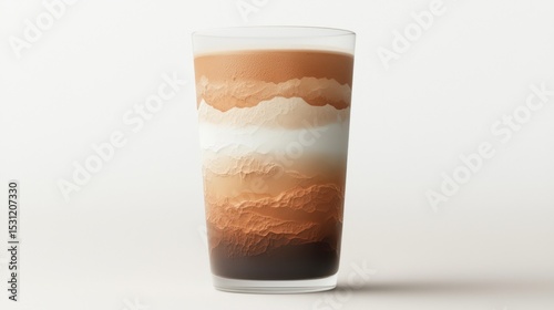 Layered coffee drink, studio shot,  smooth texture, glass,  background, drink art, possible use, drink photography