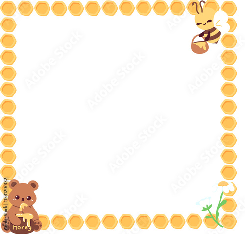 Bear, Honey Bee Square Frame Border