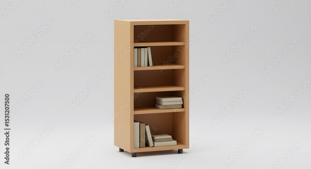 Fototapeta premium Modern Wooden Bookshelf with Five Shelves and Casters Perfect for Home or Office Organization