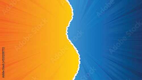 Abstract Yellow and Blue Torn Paper Effect Background with Dynamic Burst Texture