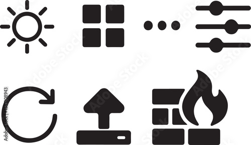 System & UI Control Icon Bundle – Light Mode, Settings, Refresh, Firewall & More | EPS Vector Set