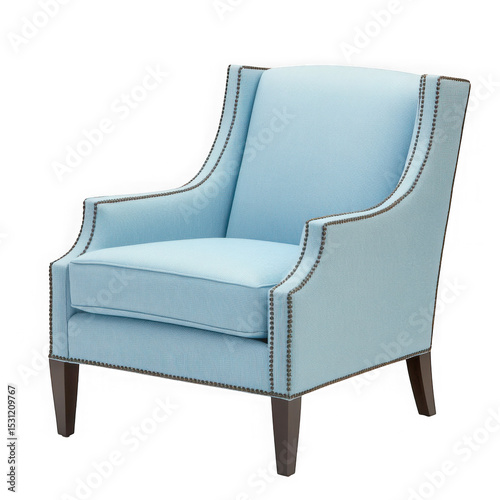 Light blue upholstered chair image on transparent background