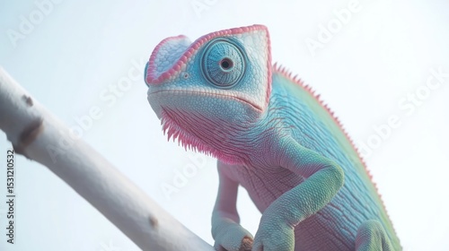 Pastel Blue Chameleon on Branch