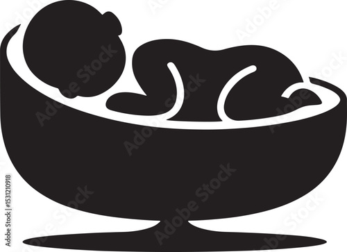 Silhouetted baby in a bowl representing infant care and parenthood concept