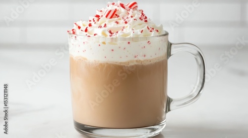 Peppermint Mocha in Glass Mug on Marble Countertop