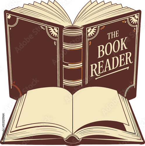 Open books with the text the book reader in a decorative vintage illustration