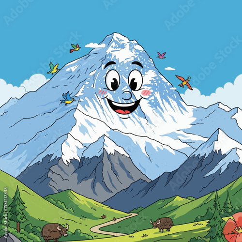  a whimsical cartoon rendering of Mount Everest