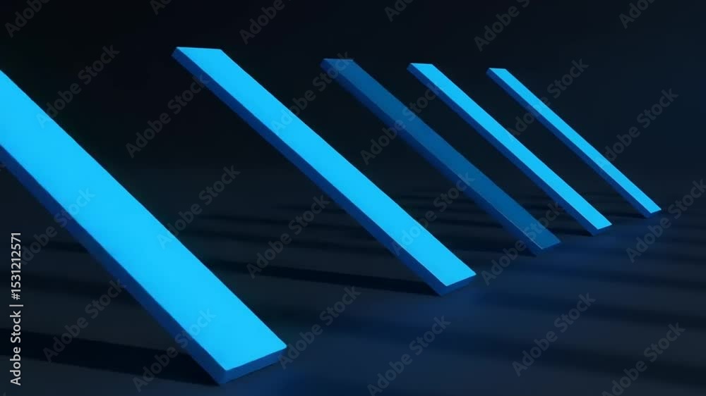 Abstract blue geometric shapes arranged in a dynamic pattern against a dark background